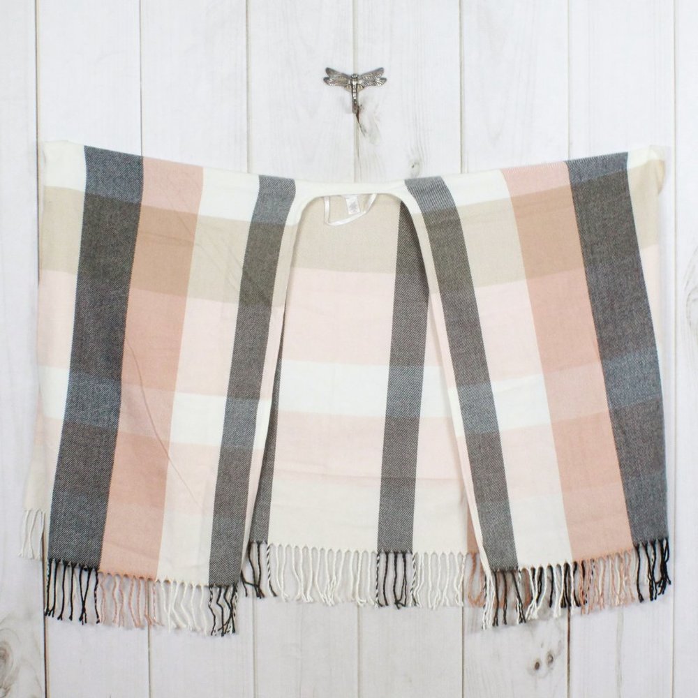 LC Lauren Condrad Multicolor Fringed Woven Plaid Cardigan Shawl Size OS - Picture 8 of 10
